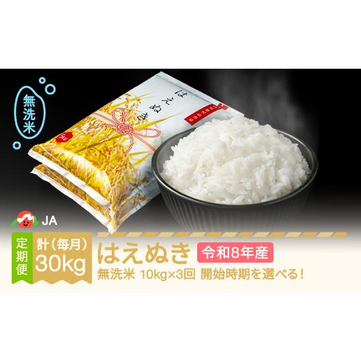 ふるさと納税 米 はえぬき 山形県 村山市 先行予約 新米 米 はえぬき 毎月定期便 10kg×3回 無洗米 令和8年産 2026年10月上旬〜 ja-hamxb10-m10to12a 2026年1…