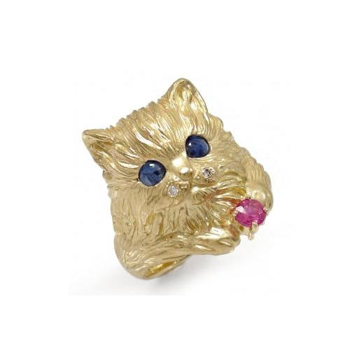 ふるさと納税 アクセサリー リング 山梨県 甲府市 サイズ:10号 甲府ジュエリー K18YG 猫リング サファイア ルビー ダイヤモンド 170220os01 サイズ:10号