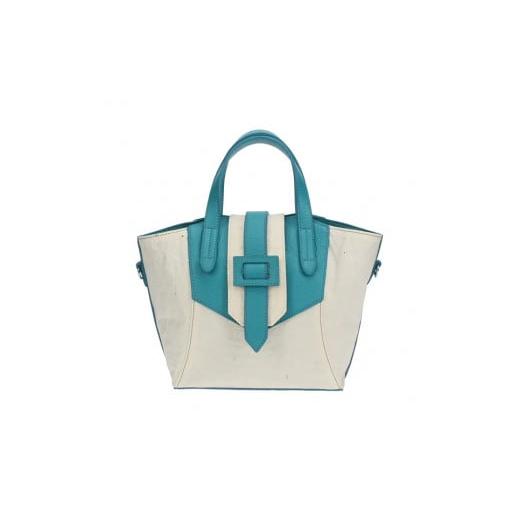 ふるさと納税 カバン 手提げ 岐阜県 大垣市 和然WASHIKA 和紙×牛革ベルトデザインBAG カラー:ターコイズブルー ターコイズブルー