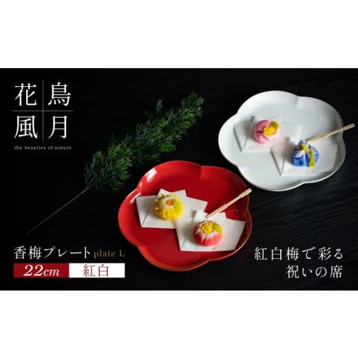 ふるさと納税 食器・グラス 皿 佐賀県 有田町  紅白梅で彩る祝いの席 22cm 香梅プレート L 紅白 2枚セット 金照堂 有田焼 祝いの席 ハレの日 正月 大皿 プレー…の画像