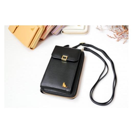 ふるさと納税 雑貨・日用品 愛知県 大府市 お財布ショルダー スマホショルダー スマホポーチ 猫 スマホポシェット ブラック ブラック