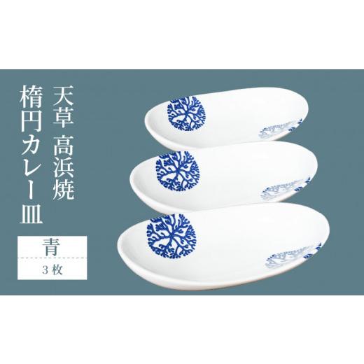 ふるさと納税 陶磁器・漆器・ガラス 熊本県 天草市 S026-069_天草 高浜焼 楕円カレー皿 3枚セット(青) 青の画像