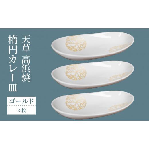 ふるさと納税 陶磁器・漆器・ガラス 熊本県 天草市 S026-160_天草 高浜焼 楕円カレー皿 3枚セット(ゴールド) ゴールドの画像
