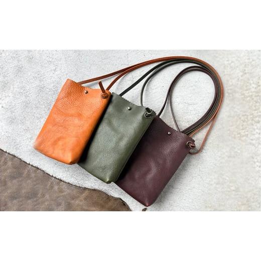 ふるさと納税 カバン ショルダーバッグ 岐阜県 美濃市   0434革 本革 スマホショルダー シボ入り栃木レザー レザーケース 美濃市 グリーン グリー…