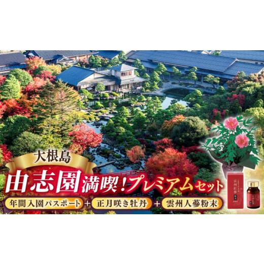 ふるさと納税 入場券・優待券 島根県 松江市 日本庭園由志園 由志園年間入園パスポート(スイート)+正月咲き牡丹(2輪咲き)+雲州人蔘粉末日本庭園由志園 島根…