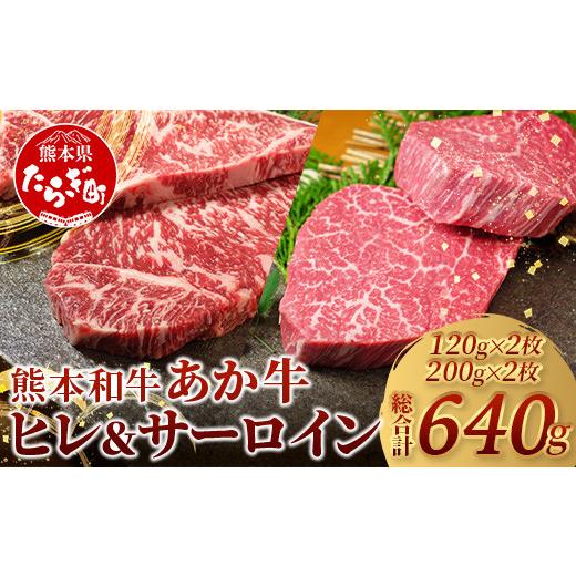 ふるさと納税 牛肉 ヒレ 熊本県 多良木町 通常発送 熊本県産 あか牛 極上 ヒレ & サーロイン ステーキ セット 計640g あか牛 ヒレス テーキ 120g×2枚、あか…