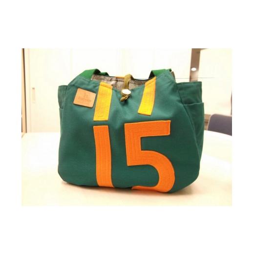 ふるさと納税 カバン トートバッグ 茨城県 美浦村 競走馬調教用ゼッケン使用:ゼッケンバッグ トートバッグL 1-緑色ゼッケン×橙文字 トートバッグL (1…