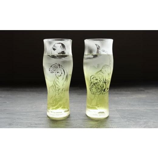 ふるさと納税 陶磁器・漆器・ガラス 岐阜県 多治見市 虎グラスペアセット 木箱入り 多治見市 ／ マンモスハウス合同会社 グラス 砂彫りアート作品 TEW016の画像
