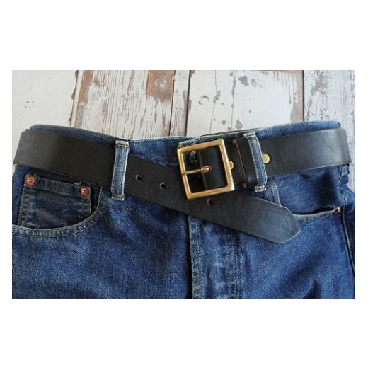 ふるさと納税 ファッション 岡山県 真庭市 E STREET LEATHER ベンズクラシック 4cm幅 茶芯革 極厚レザーベルト ブラック（32インチ 81.5cm） star005-2-01 32…の画像