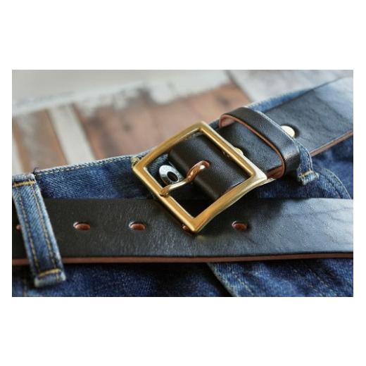 ふるさと納税 ファッション 岡山県 真庭市 E STREET LEATHER ベンズクラシック 4cm幅 茶芯革 極厚レザーベルト ブラック（36インチ 91.5cm） star005-4-01 36…の画像