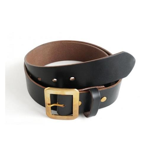 ふるさと納税 ファッション 岡山県 真庭市 E STREET LEATHER ホーウィン・クロムエクセル 茶芯革 レザーベルト ブラック（30インチ 76.5cm） star006-1-01 30…の画像