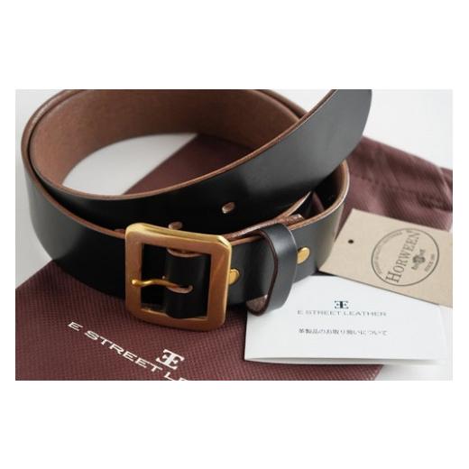 ふるさと納税 ファッション 岡山県 真庭市 E STREET LEATHER ホーウィン・クロムエクセル 茶芯革 レザーベルト ブラック（34インチ 86.5cm） star006-3-01 34…の画像