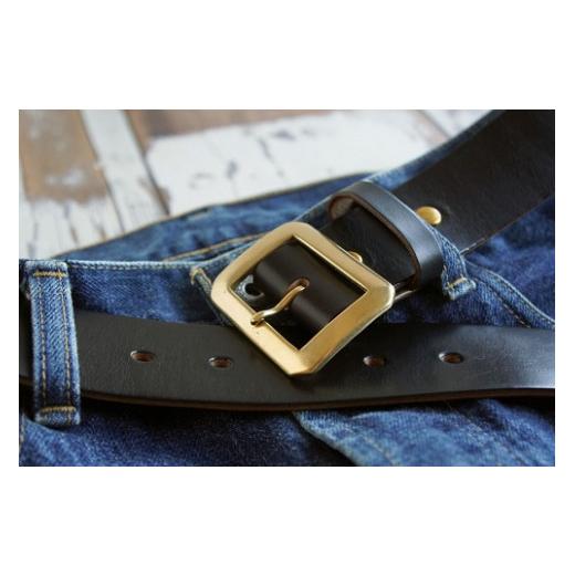 ふるさと納税 ファッション 岡山県 真庭市 E STREET LEATHER ホーウィン・クロムエクセル 茶芯革 レザーベルト ブラック（38インチ 96.5cm） star006-5-01 38…の画像