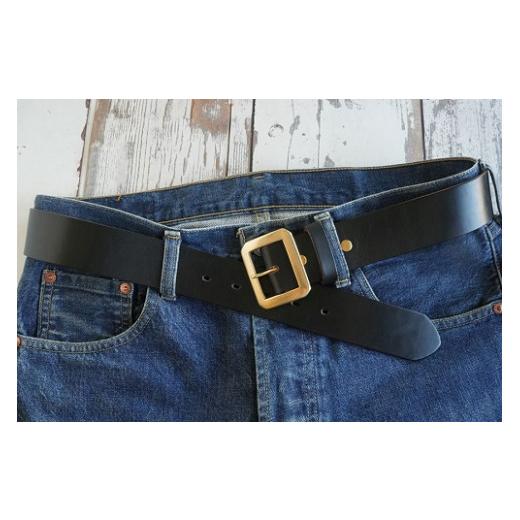 ふるさと納税 ファッション 岡山県 真庭市 E STREET LEATHER ホーウィン・クロムエクセル 茶芯革 レザーベルト ブラック（42インチ 106.5cm） star006-7-01 42…の画像