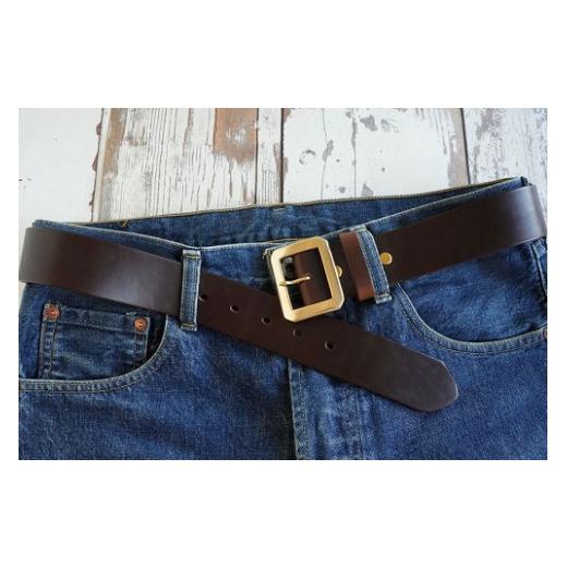 ふるさと納税 ファッション 岡山県 真庭市 E STREET LEATHER ホーウィン・クロムエクセル 4cm幅 レザーベルト ブラウン（40インチ101.5cm） star007-6-01 40イ…の画像
