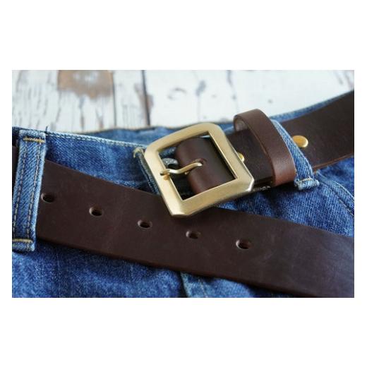 ふるさと納税 ファッション 岡山県 真庭市 E STREET LEATHER ホーウィン・クロムエクセル 4cm幅 レザーベルト ブラウン（40インチ101.5cm） star007-6-01 40イ…の画像
