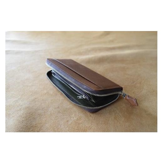 ふるさと納税 財布 京都府 綾部市 ラウンド本革長財布 コニャック×オリーバ イタリアンレザー ミネルバボックス 長財布 さいふ 財布 レザー イタリア革 レザ…の画像