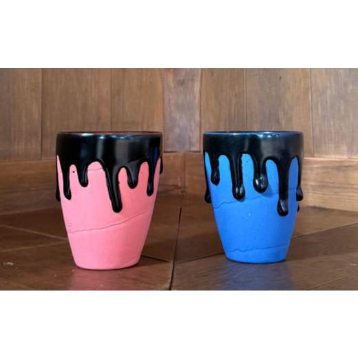 ふるさと納税 食器・グラス タンブラー 岐阜県 瑞浪市 ひとしずく カップ Pink × Blue セット 瑞浪市 ／ nozan コップ ペア 小物入れ 花瓶 AZCQ001の画像
