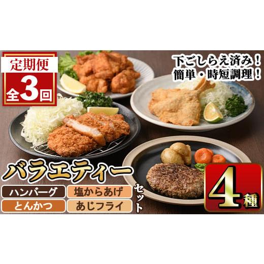ふるさと納税 惣菜・レトルト 冷凍 大分県 佐伯市 定期便・全3回 下ごしらえ済みおかず バラエティーセット 4種 (4ヶ月ごとにお届け) 肉 魚 ハンバーグ から…
