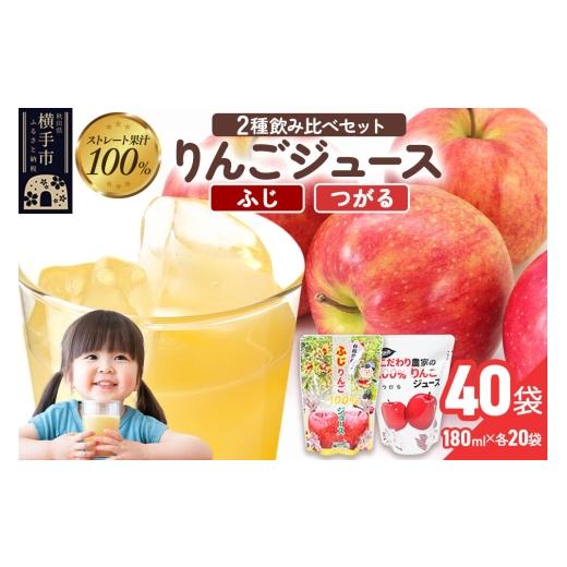 ふるさと納税 果汁飲料 りんご 秋田県 横手市 2種のりんごジュース飲み比べセット（ふじ、つがる）合計40袋（2種×各20袋） りんご リンゴ 林檎 ストレート 甘…_1