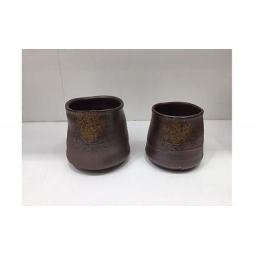 ふるさと納税 陶磁器・漆器・ガラス 岡山県 備前市  天満屋選定品 休日と平日の焼酎カップペア 備前焼 胡麻焼 伝統工芸品 0014-I-044の画像