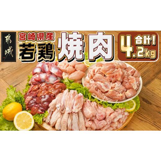 ふるさと納税 鶏肉 モモ 宮崎県 都城市 宮崎県産若鶏焼肉4.2kgセット (都城市) 宮崎県産 若鶏 鶏肉 もも 砂肝 肝 手羽中 肩肉 せせり 唐揚げ チキン南…