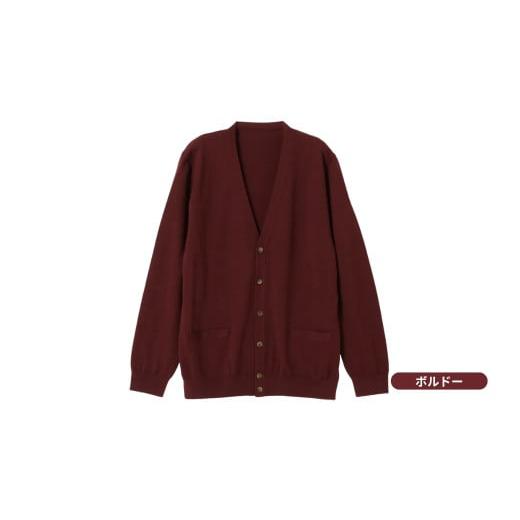 ふるさと納税 服 男 新潟県 五泉市 Vネックカーディガン ( ボルドー M ) ウール 100% メンズ | ニット Vネック カーディガン 薄手 無地 おしゃれ シンプル 長…