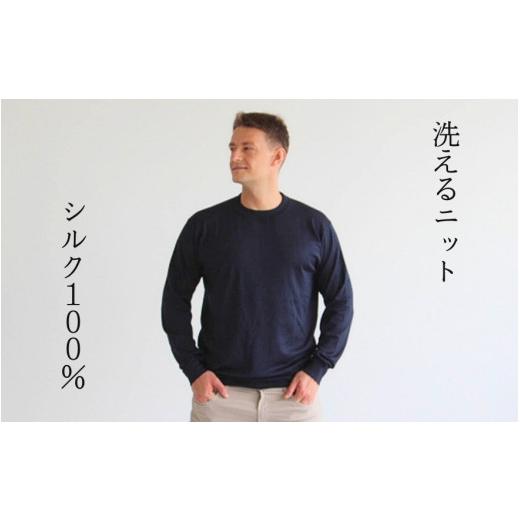 ふるさと納税 服 男 新潟県 五泉市 洗える セーター ラウンドネック ( ブラック L ) シルク100％ メンズ | 長袖 ニット ウォッシャブル 秋冬 秋 冬 シンプル …の画像