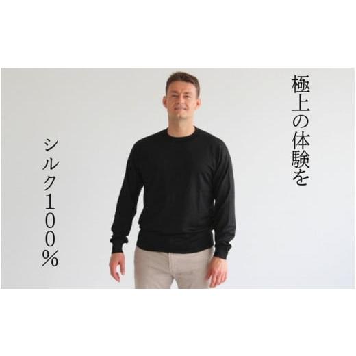 ふるさと納税 服 男 新潟県 五泉市 洗える セーター ラウンドネック ( ネイビー L ) シルク100% メンズ | 長袖 ニット ウォッシャブル 秋冬 秋 冬 シンプル …