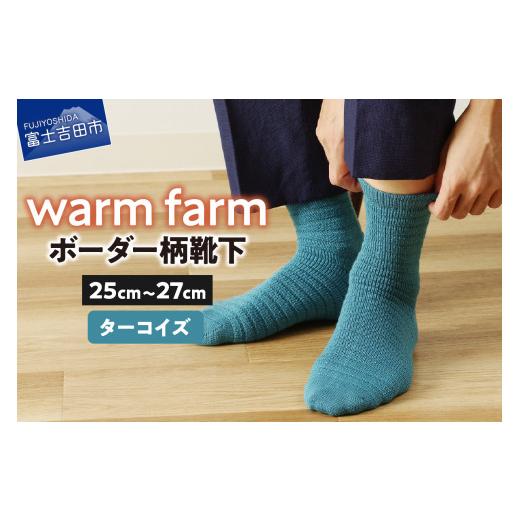 ふるさと納税 服 山梨県 富士吉田市 光吸収発熱ウール「ウォームファーム ボーダー柄靴下」(ターコイズ) ターコイズ