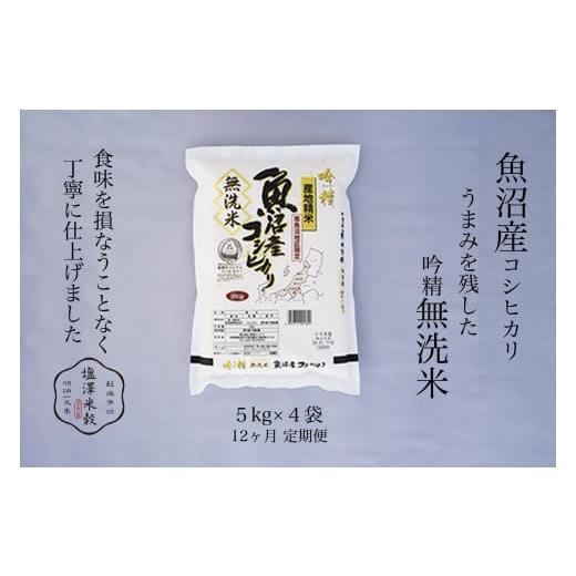 ふるさと納税 無洗米 新潟県 南魚沼市 定期便 令和7年産 南魚沼産コシヒカリ[吟精無洗米] 5kg×4袋 12ヶ月連続