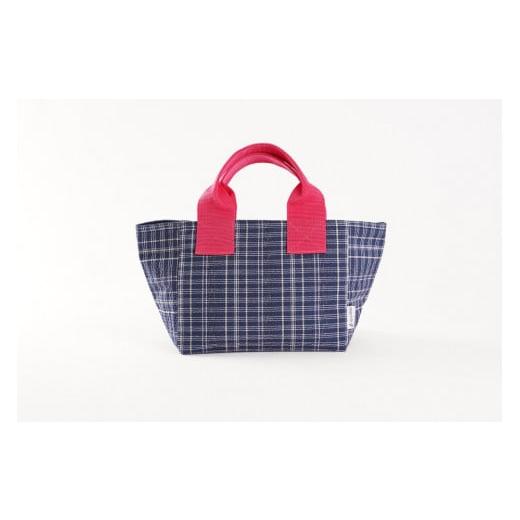 ふるさと納税 カバン トートバッグ 徳島県 徳島市 カラー:マゼンダ×紺格子 カラフル阿波しじら織トート(小) マゼンダ×紺格子