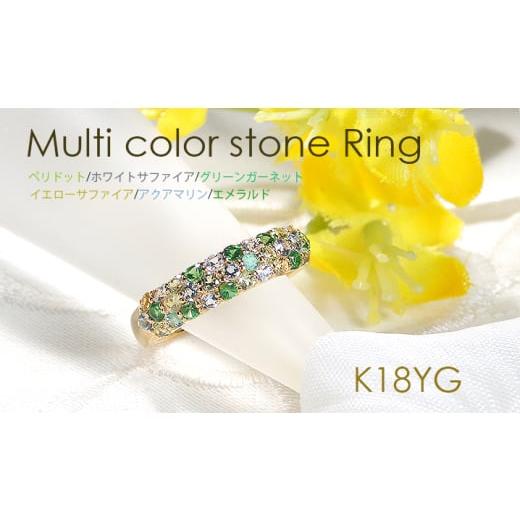 ふるさと納税 アクセサリー リング 山梨県 南アルプス市 指輪 K18YG イエローゴールド マルチカラー パヴェリング エメラルド ペリドット 花畑 緑系 誕生石 カ…