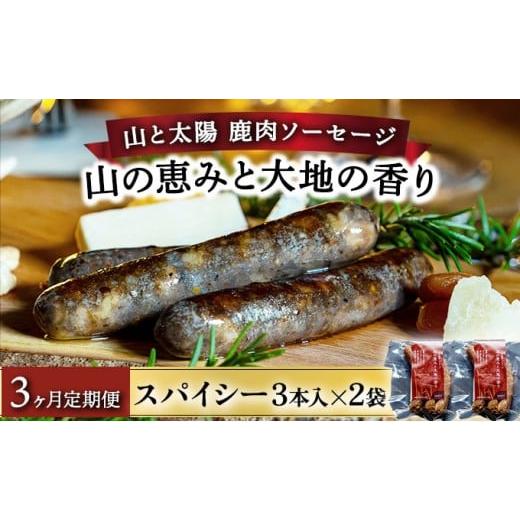 ふるさと納税 肉 ソーセージ 福井県 敦賀市 定期便3回 山と太陽 鹿肉ソーセージ「山の恵みと大地の香り」スパイシー3本×2袋 肉 鹿肉 ソーセージ お肉 具材 …