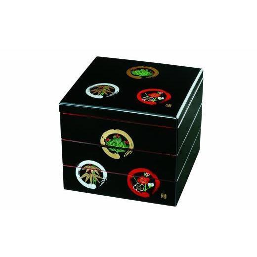 ふるさと納税 陶磁器・漆器・ガラス 和歌山県 那智勝浦町 三段重箱 黒内朱 丸に松竹梅 お重 紀州漆器 弁当箱 お正月 おせち おせち料理 運動会 和食器 旅館 料…