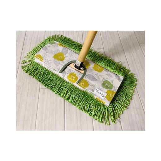 ふるさと納税 雑貨・日用品 兵庫県 朝来市 &lt;むろの屋&gt; 木製ハンドル付きデザインフロアモップ 花柄グリーン 日用品 掃除 用品 モップ 最高級 マイクロフ…