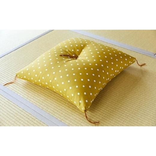 ふるさと納税 雑貨・日用品 インテリア 京都府 京丹後市 天然繊維 手作り 木綿わた入り 座布団(からしドット柄)黄色 からし色 座布団 家庭用 ハンドメイド…