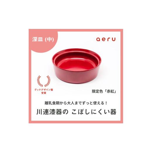 ふるさと納税 食器・グラス 皿 秋田県 湯沢市 aeru 川連漆器のこぼしにくい器 深皿 赤紅 (株)和える N5-15602の画像