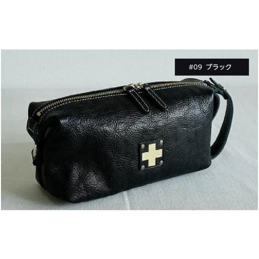 ふるさと納税 ファッション 大阪府 東大阪市 木の庄帆布 小物入れ ラウンドポーチ K-KHG-WBP01T #09 BLACK(ブラック) - レザーのなめらか感を引き出すボック…