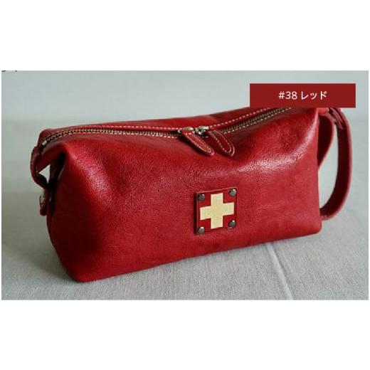 ふるさと納税 ファッション 大阪府 東大阪市 木の庄帆布 小物入れ ラウンドポーチ K-KHG-WBP01T #38 RED(レッド) - レザーのなめらか感を引き出すボックスポ…