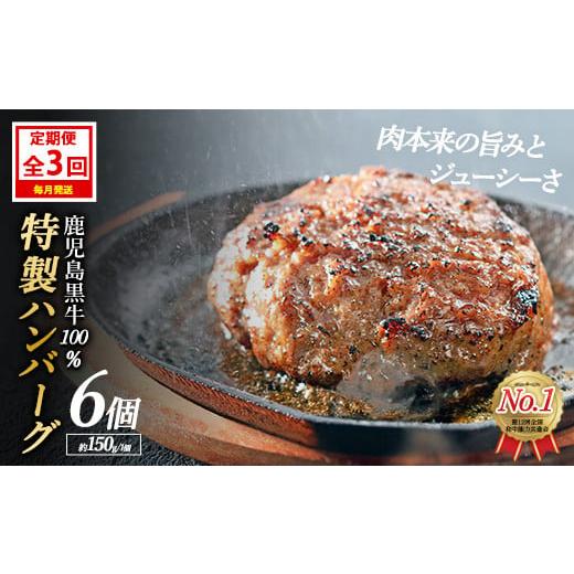 ふるさと納税 肉 ハンバーグ 鹿児島県 長島町 定期便:毎月発送全3回 鹿児島黒牛特選ハンバーグ(計約900g・約150g×6個)国産 鹿児島 ハンバーグ 冷凍 セット …