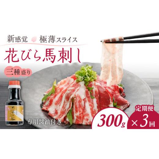 ふるさと納税 馬肉 熊本県 宇土市 T3-1-1326 定期便3回 桜屋 新感覚 極薄スライス「花びら馬刺し」3種盛り300g(馬刺し専用醤油150ml×1本付) 定期便3回 「花…