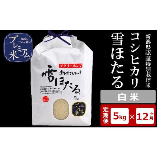 ふるさと納税 米 コシヒカリ 新潟県 柏崎市 12ヶ月定期便 甘味の強いプレミアム米 雪ほたる 新潟県認証特別栽培米 コシヒカリ 白米 5kg×12回(計60kg)アグ…