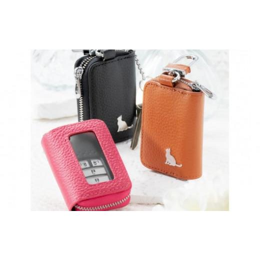 ふるさと納税 雑貨・日用品 愛知県 大府市 本革スマートキーケース ピンク ねこ おしゃれ 可愛い コンパクト スリム 猫 レザー 窓つき 収納 ピンク