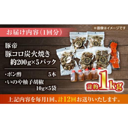 ふるさと納税 豚肉 熊本県 山鹿市 豚コロ炭火焼き 全12回定期便 豚帝 約200g×5pc（密封用チャック袋付き）豚肉 ぶたにく 炭火焼き すみびやき 豚コロ 豚の炭…_3