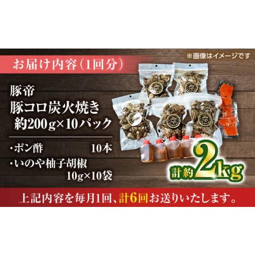 ふるさと納税 豚肉 熊本県 山鹿市 豚コロ炭火焼き 全6回定期便 豚帝 約200g×10pc（密封用チャック袋付き）豚肉 ぶたにく 炭火焼き すみびやき 豚コロ 豚の炭…