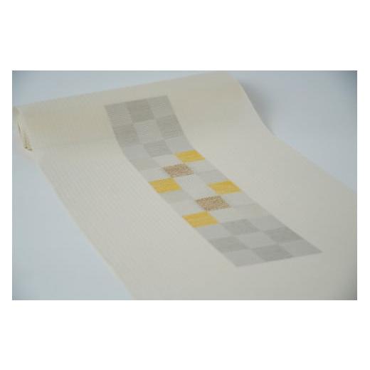 ふるさと納税 織物・繊維品 京都府 京丹後市  丹後の藤布 遊絲舎 八寸名古屋帯 「すかし市松文」（白）  仕立て方法：松葉仕立て（手先のみカガル）  FY00…の画像