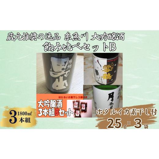 ふるさと納税 日本酒 大吟醸酒 新潟県 糸魚川市 蔵元推奨の逸品 糸魚川の大吟醸酒3種 Bセット（おつまみ「ほたるいかの素干し25g×3袋」付き） 飲み比べ 日本…_1