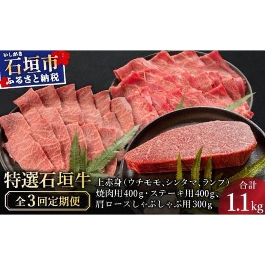 ふるさと納税 牛肉 セット 沖縄県 石垣市 2025年11月以降順次発送 3回定期便 希少な特選石垣牛をご家庭で 全3回合計1.1kg 上赤身(ウチモモ、シンタマ、ラン…