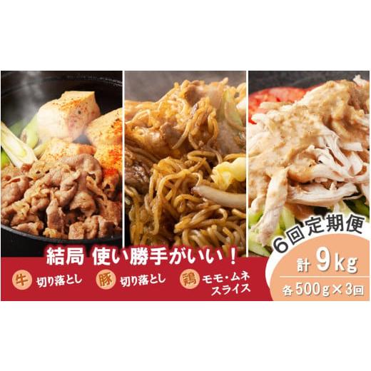 ふるさと納税 牛肉 大分県 国東市 定期便/6ヶ月連続 毎日の献立に おおいたの牛・豚・鶏をセットでお届け(計9kg) 切り落とし 切落し スライス_2574R-2 定…
